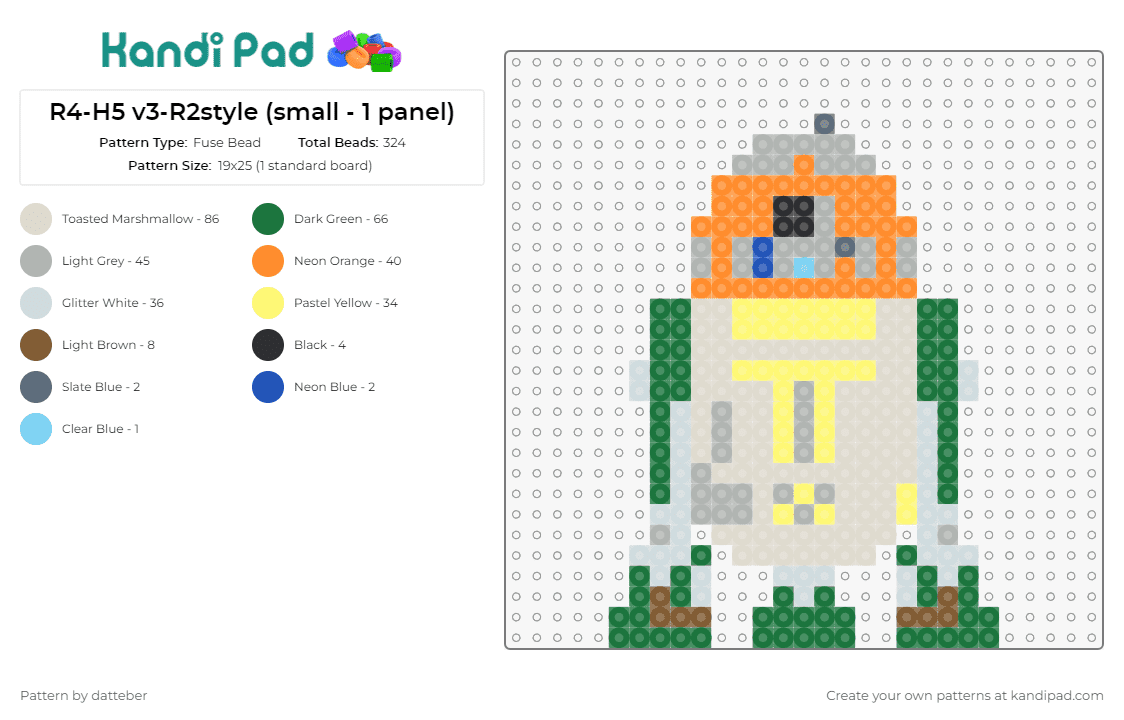 R4-H5 v3-R2style (small - 1 panel) - Fuse Bead Pattern by datteber on Kandi Pad - star wars,r4h5,scifi,movies,robots,droids