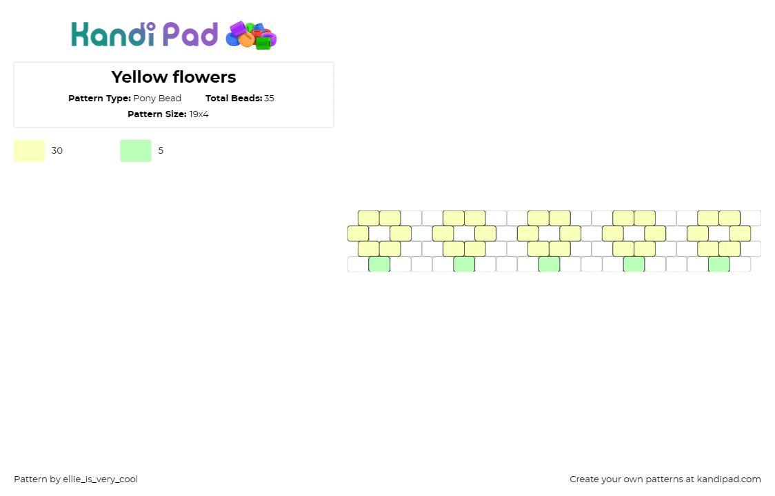 Yellow flowers - Pony Bead Pattern by ellie_is_very_cool on Kandi Pad - daisies,flowers,pastel,cuff,bracelet,spring,repeating,yellow,white