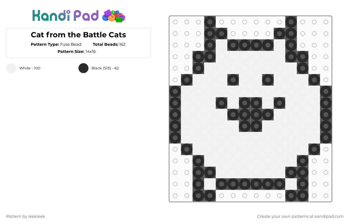 Cat from the Battle Cats - Fuse Bead Pattern by leekleek on Kandi Pad - black, white