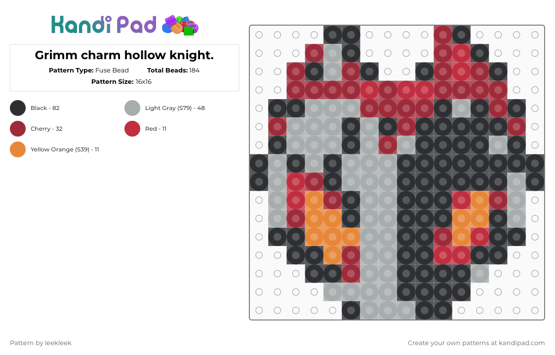 Grimm charm hollow knight. - Fuse Bead Pattern by leekleek on Kandi Pad - red,gray
