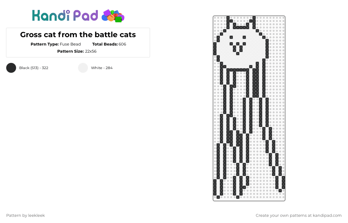 Gross cat from the battle cats - Fuse Bead Pattern by leekleek on Kandi Pad - black, white
