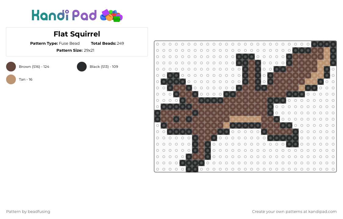 Flat Squirrel - Fuse Bead Pattern by beadfusing on Kandi Pad - brown