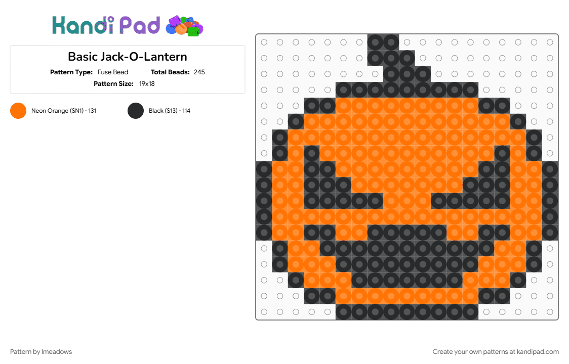 Basic Jack-O-Lantern - Fuse Bead Pattern by lmeadows on Kandi Pad - black, orange