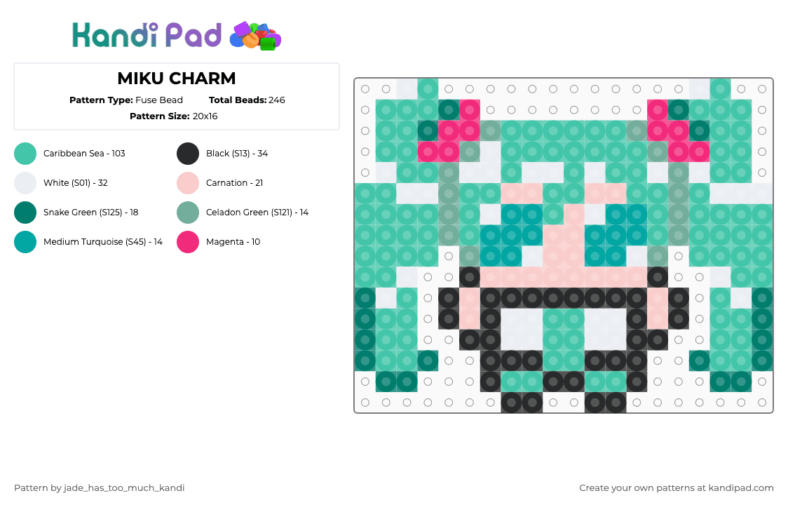 MIKU CHARM - Fuse Bead Pattern by jade_has_too_much_kandi on Kandi Pad - teal,volcaloid,miku,hatsune miku,anime