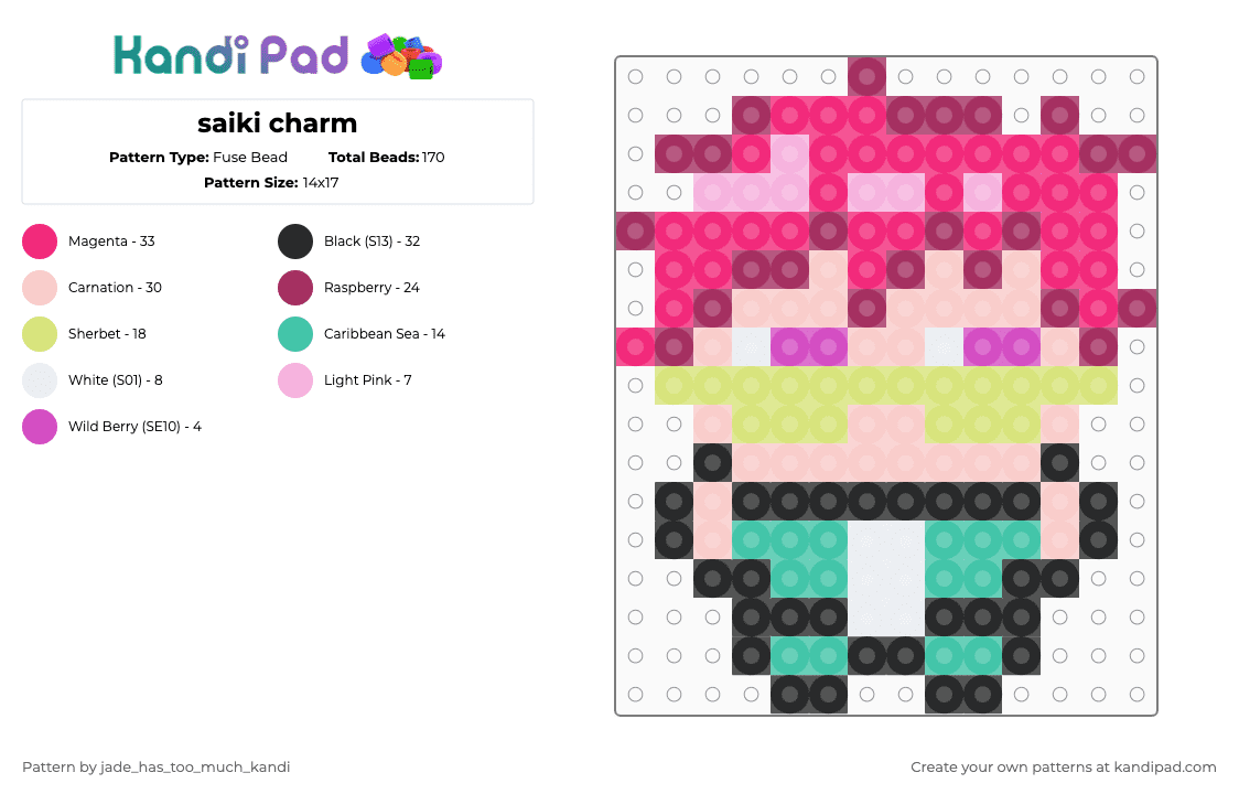 saiki charm - Fuse Bead Pattern by jade_has_too_much_kandi on Kandi Pad - pink,saiki k,tdlosk,saiki,anime