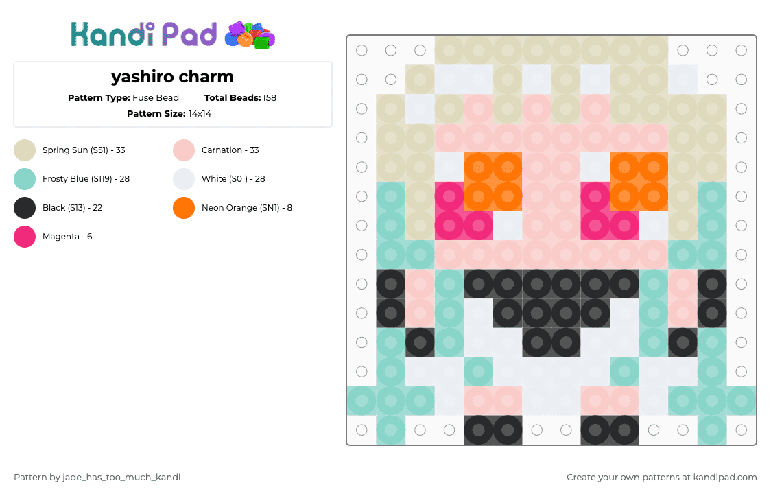 yashiro charm - Fuse Bead Pattern by jade_has_too_much_kandi on Kandi Pad - beige,light blue,toilet bound hanako kun,tbhk,jshk,yashiro,nene,anime