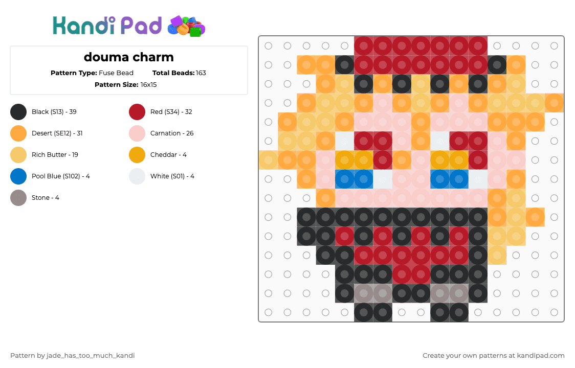douma charm - Fuse Bead Pattern by jade_has_too_much_kandi on Kandi Pad - orange,yellow,beige,red,anime,douma,kny,demon slayer,demon