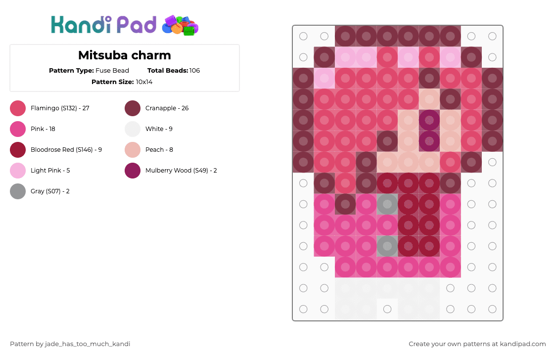 Mitsuba charm - Fuse Bead Pattern by jade_has_too_much_kandi on Kandi Pad - brown,pink,red,mitsuba,tbhk,toilet bound hanako kun,jshk,cute