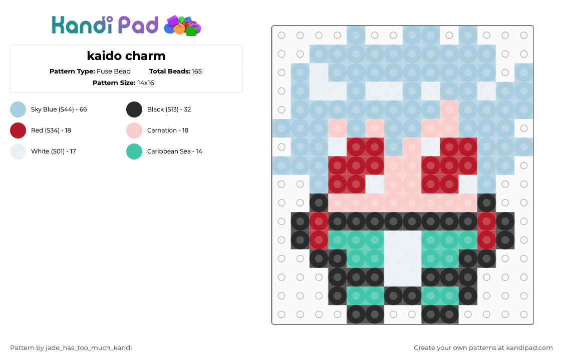 kaido charm - Fuse Bead Pattern by jade_has_too_much_kandi on Kandi Pad - light blue,saiki k,tdlosk,kaido,shun,anime