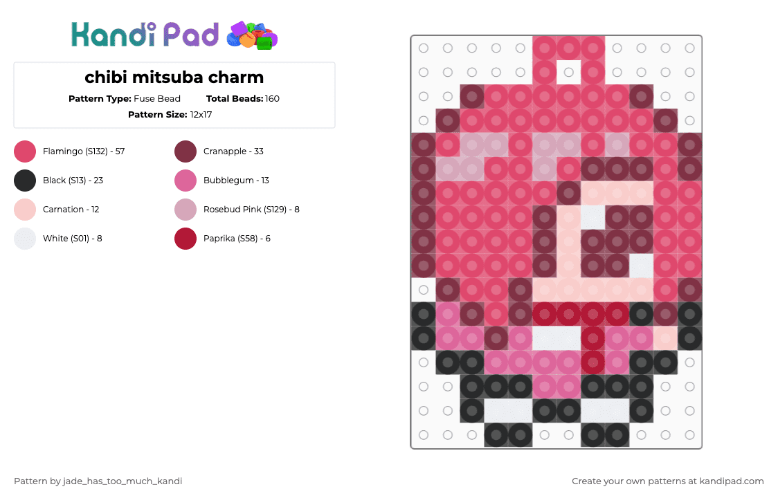 chibi mitsuba charm - Fuse Bead Pattern by jade_has_too_much_kandi on Kandi Pad - brown, charm, cute, jshk, keychain, mitsuba, red, small, tbhk, toilet bound hanako kun