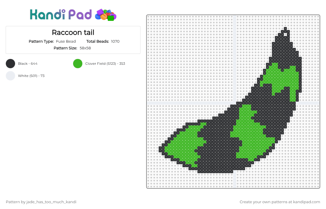 Raccoon tail - Fuse Bead Pattern by jade_has_too_much_kandi on Kandi Pad - green