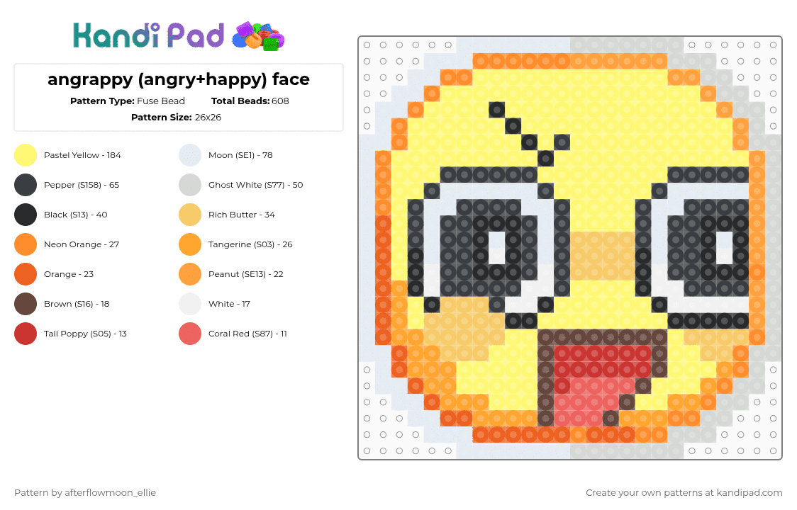 angrappy (angry+happy) face - Fuse Bead Pattern by afterflowmoon_ellie on Kandi Pad - orange,yellow