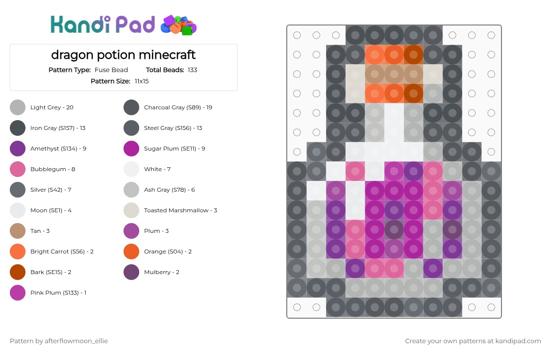 dragon potion minecraft - Fuse Bead Pattern by afterflowmoon_ellie on Kandi Pad - beige,pink,gray