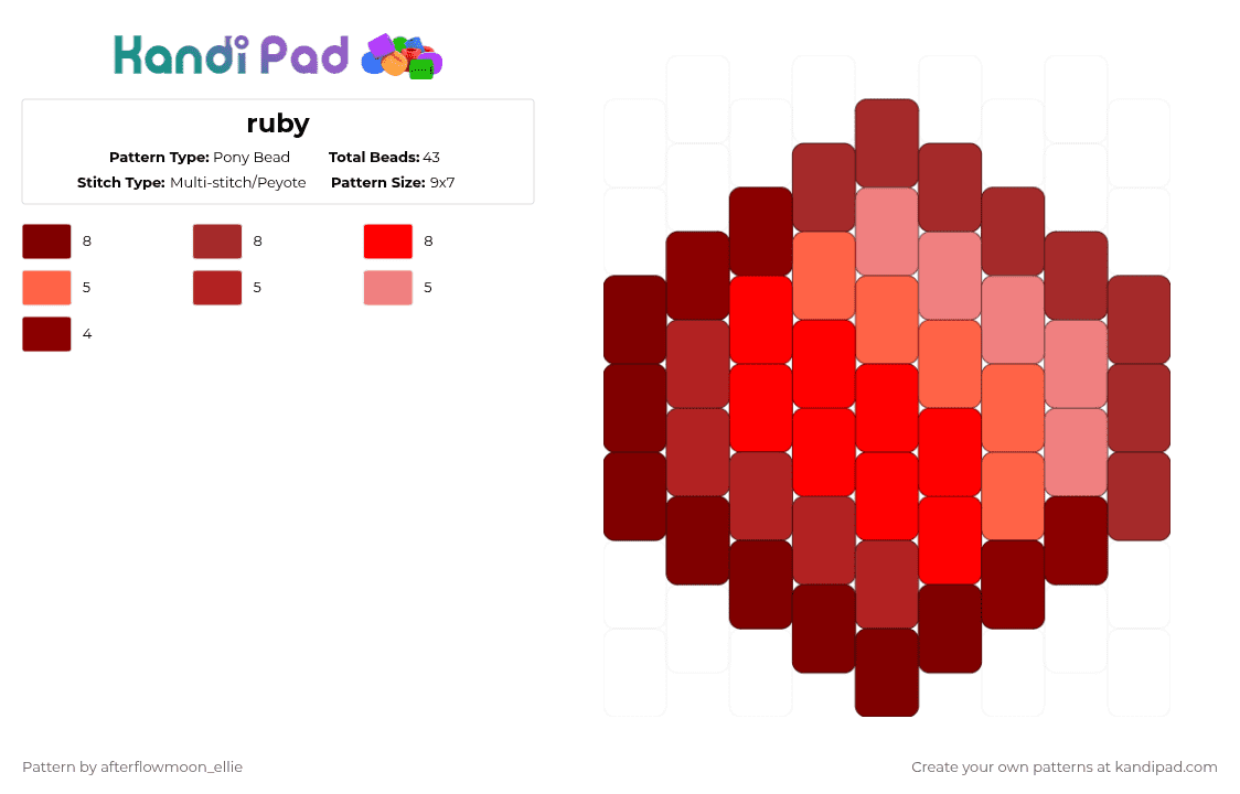 ruby - Pony Bead Pattern by afterflowmoon_ellie on Kandi Pad - red