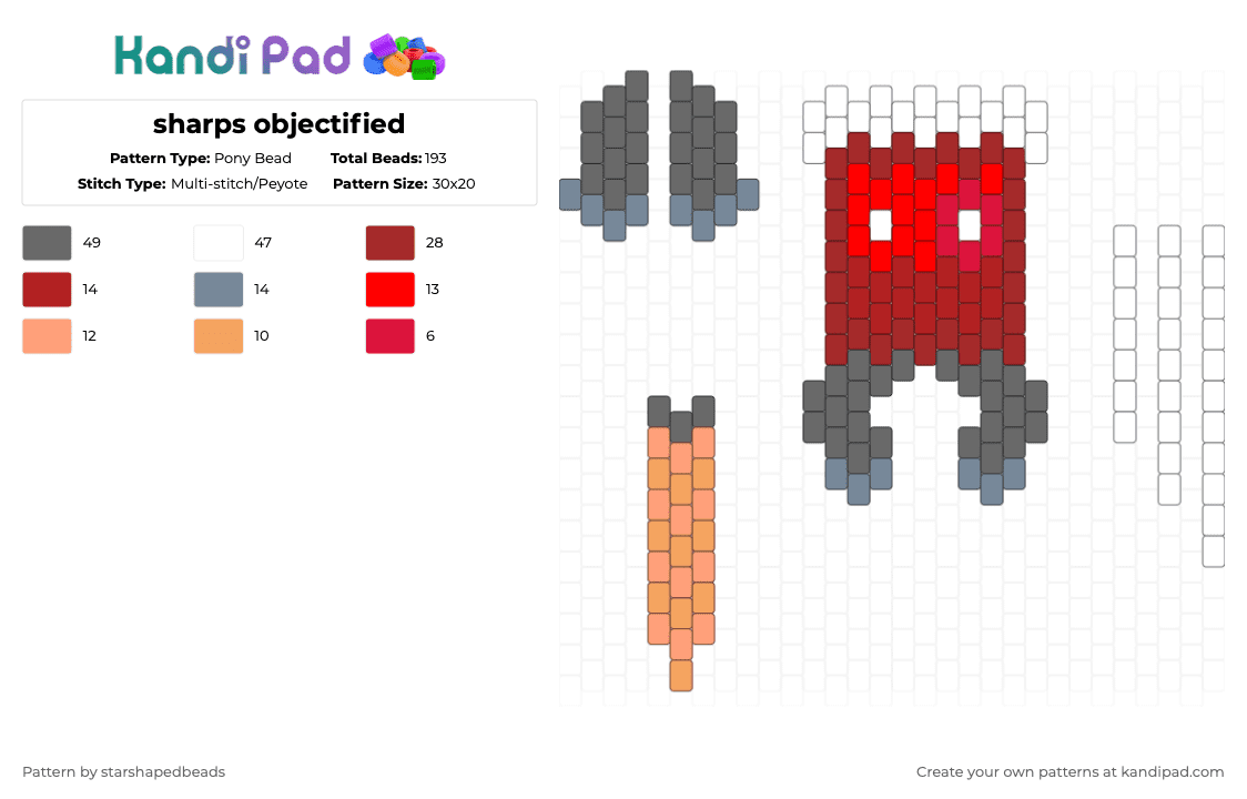 sharps objectified - Pony Bead Pattern by starshapedbeads on Kandi Pad - red,gray