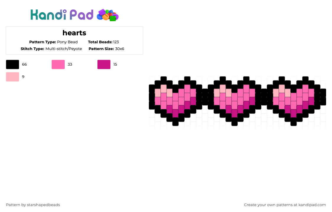 hearts - Pony Bead Pattern by starshapedbeads on Kandi Pad - black,pink