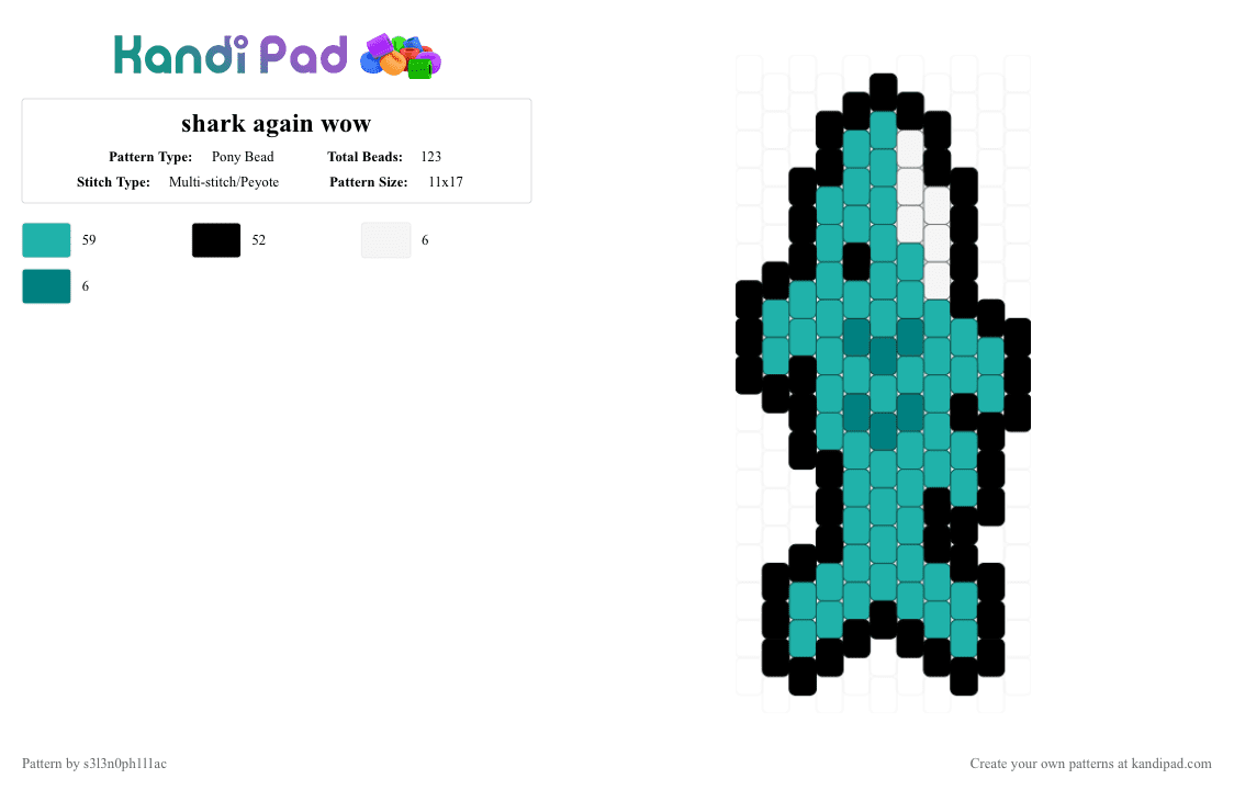 shark again wow - Pony Bead Pattern by s3l3n0ph1l1ac on Kandi Pad - teal
