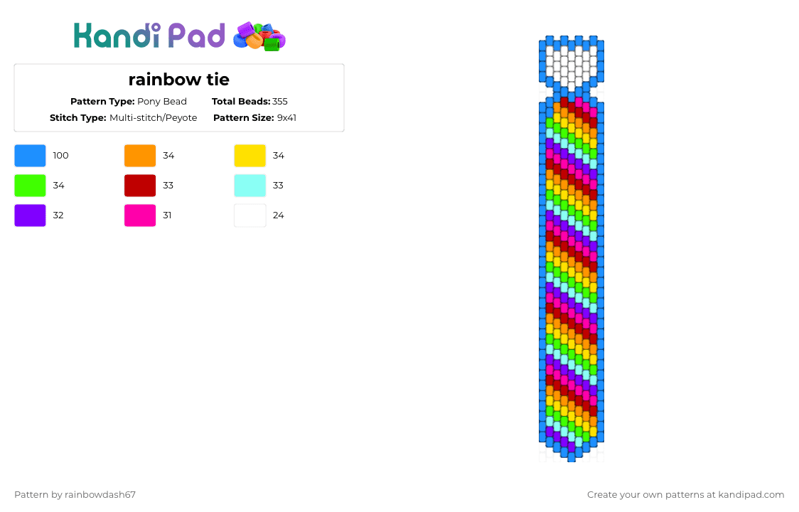 rainbow tie - Pony Bead Pattern by rainbowdash67 on Kandi Pad - light blue,mlp,tie,kandi,rainbow dash