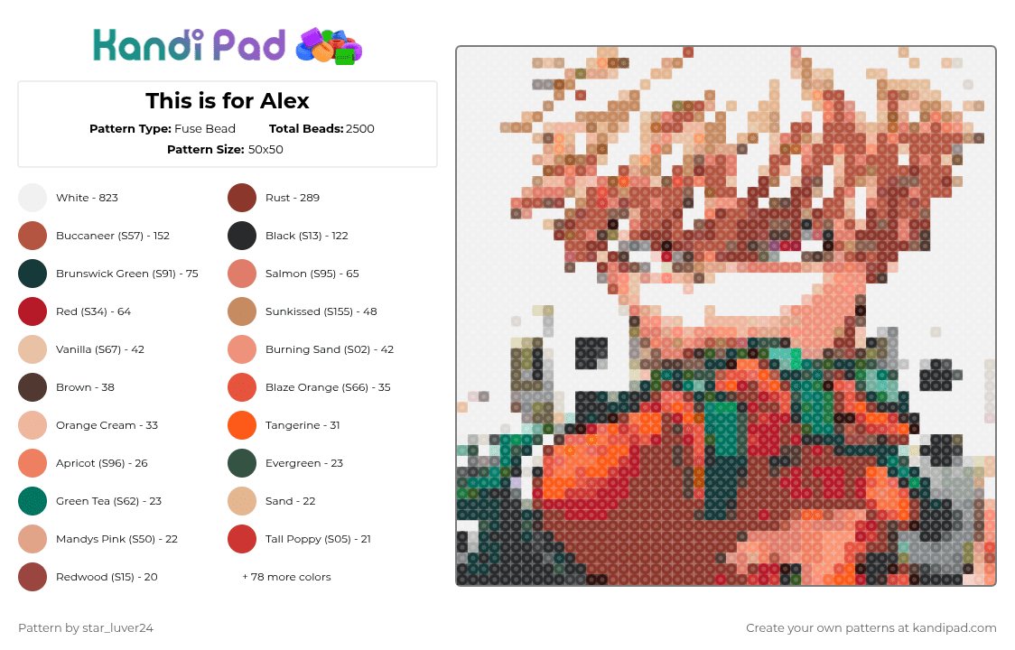 This is for Alex - Fuse Bead Pattern by deku_lover24 on Kandi Pad - white,beige,red,orange,gray,colorful