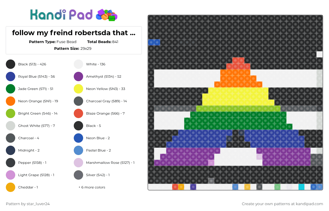 follow my freind robertsda that is my friends user name - Fuse Bead Pattern by deku_lover24 on Kandi Pad - black,white,green,purple,pink,colorful