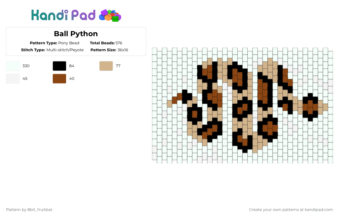 Ball Python - Pony Bead Pattern by 8bit_fruitbat on Kandi Pad - white,beige,red