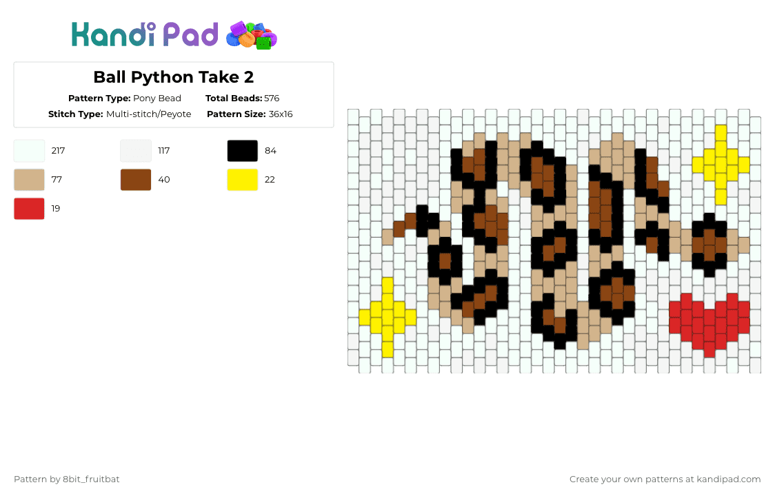Ball Python Take 2 - Pony Bead Pattern by 8bit_fruitbat on Kandi Pad - white,beige,red