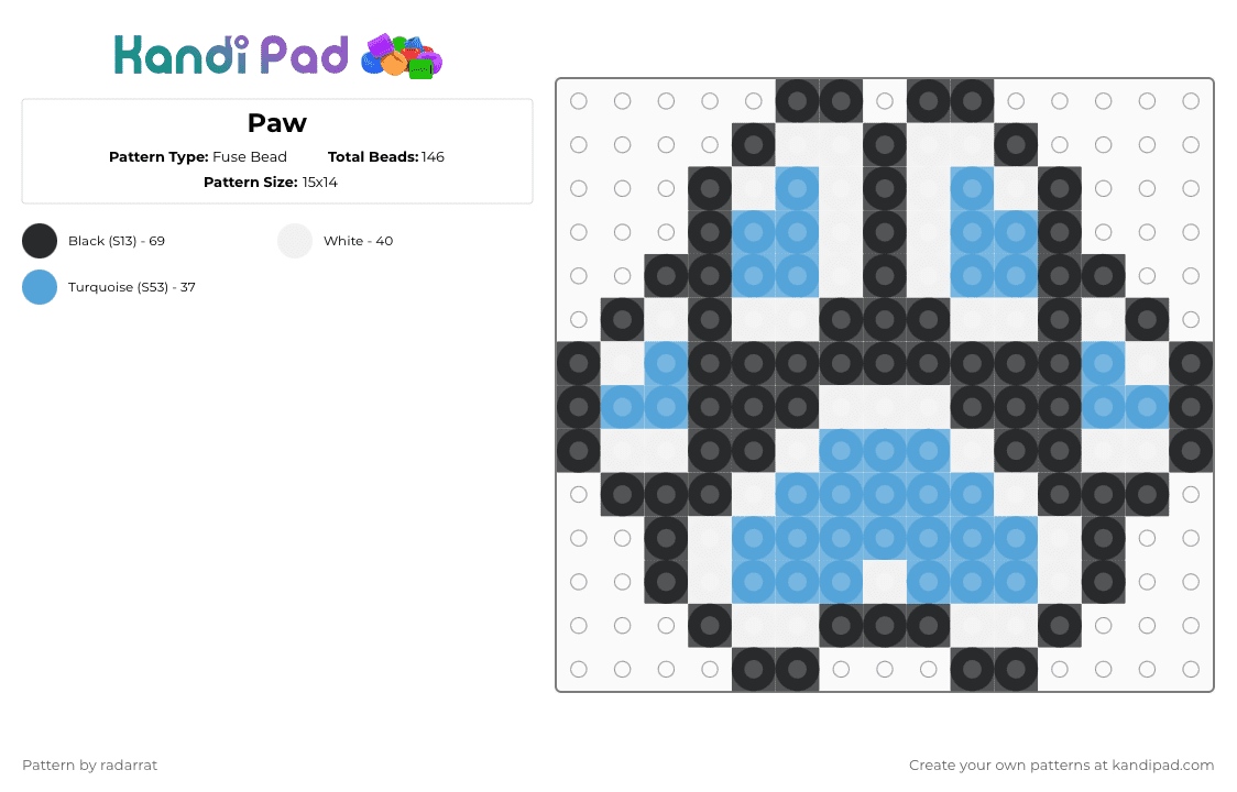 Paw - Fuse Bead Pattern by radarrat on Kandi Pad - white,light blue