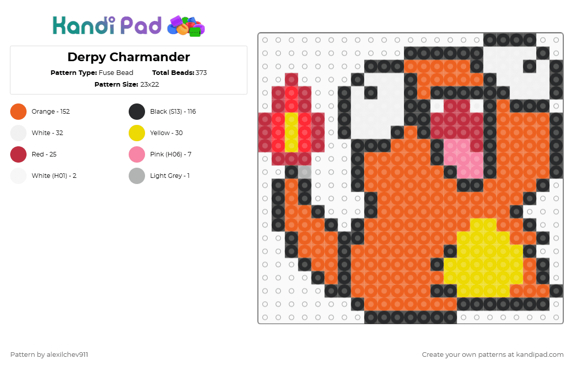 Derpy Charmander - Fuse Bead Pattern by alexilchev911 on Kandi Pad - orange