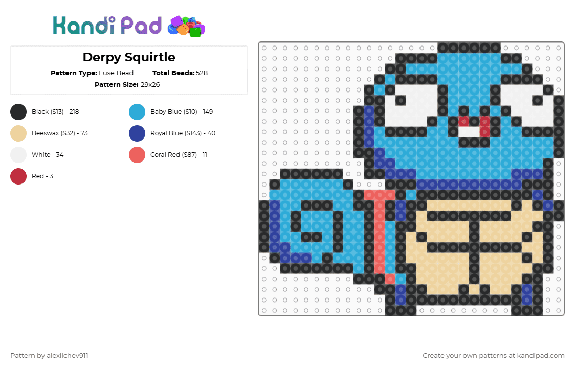 Derpy Squirtle - Fuse Bead Pattern by alexilchev911 on Kandi Pad - beige,light blue