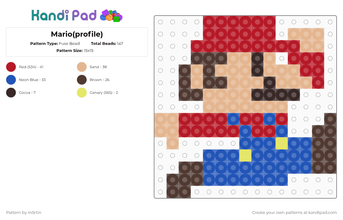 Mario(profile) - Fuse Bead Pattern by m5rtin on Kandi Pad - red,beige,brown,blue