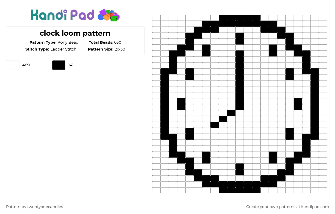 Clock loom pattern Pony Bead Pattern - Kandi Pad | Kandi Patterns, Fuse ...