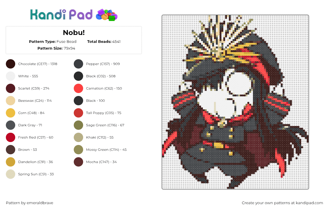 Nobu! - Fuse Bead Pattern by emeraldbrave on Kandi Pad - brown