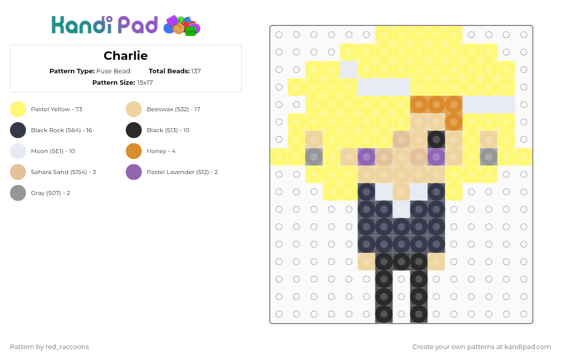 Charlie - Fuse Bead Pattern by red_raccoons on Kandi Pad - beige,yellow