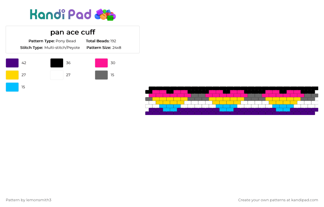 pan ace cuff - Pony Bead Pattern by lemonsmith3 on Kandi Pad - pink,yellow,purple