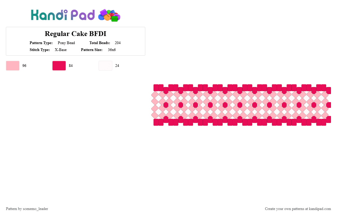 Regular Cake BFDI - Pony Bead Pattern by scenemo_leader on Kandi Pad - pink,red,objectshows,bfdi,battlefordreamisland