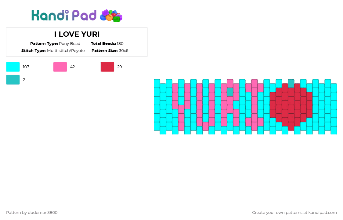 I LOVE YURI - Pony Bead Pattern by dudeman3800 on Kandi Pad - light blue