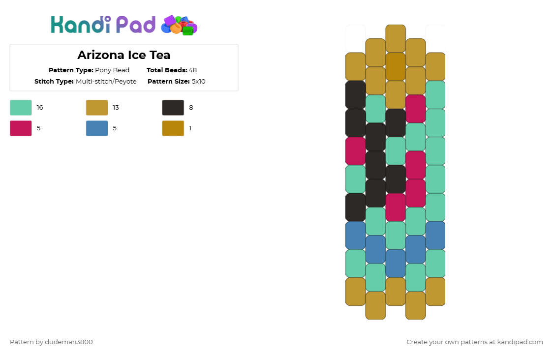 Arizona Ice Tea - Pony Bead Pattern by dudeman3800 on Kandi Pad - gold, teal