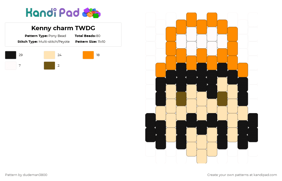 Kenny charm TWDG - Pony Bead Pattern by dudeman3800 on Kandi Pad - beige,orange
