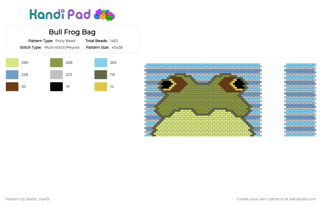Bull Frog Bag - Pony Bead Pattern by stadic_hav0c on Kandi Pad - yellow,gold,beige,light blue,frog,bag,pannel,bull frog