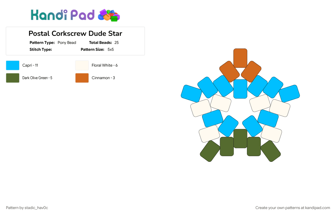 Postal Corkscrew Dude Star - Pony Bead Pattern by stadic_hav0c on Kandi Pad - corkscrew, light blue, postal, postal c, postal c dude, postal corkscrew, postal corkscrew dude, postal dude, postalc dude