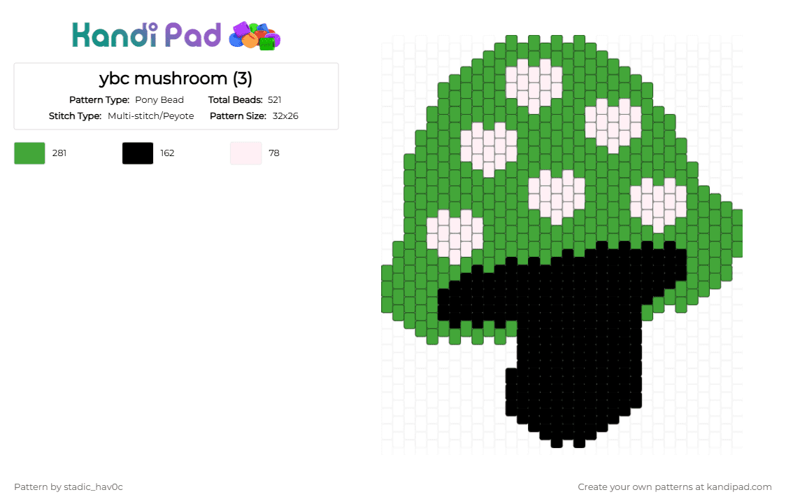 ybc mushroom (3) - Pony Bead Pattern by stadic_hav0c on Kandi Pad - green,ybc,yarichin bitch club,toru,mushroom,yarichin b club