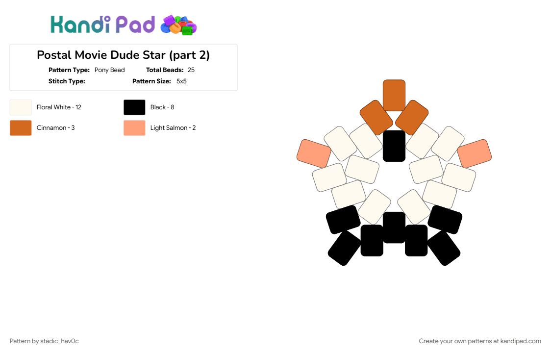Postal Movie Dude Star (part 2) - Pony Bead Pattern by stadic_hav0c on Kandi Pad - orange, pm, pm dude, pmovie dude, postal, postal dude, postal movie, postal movie dude, postalm dude, white