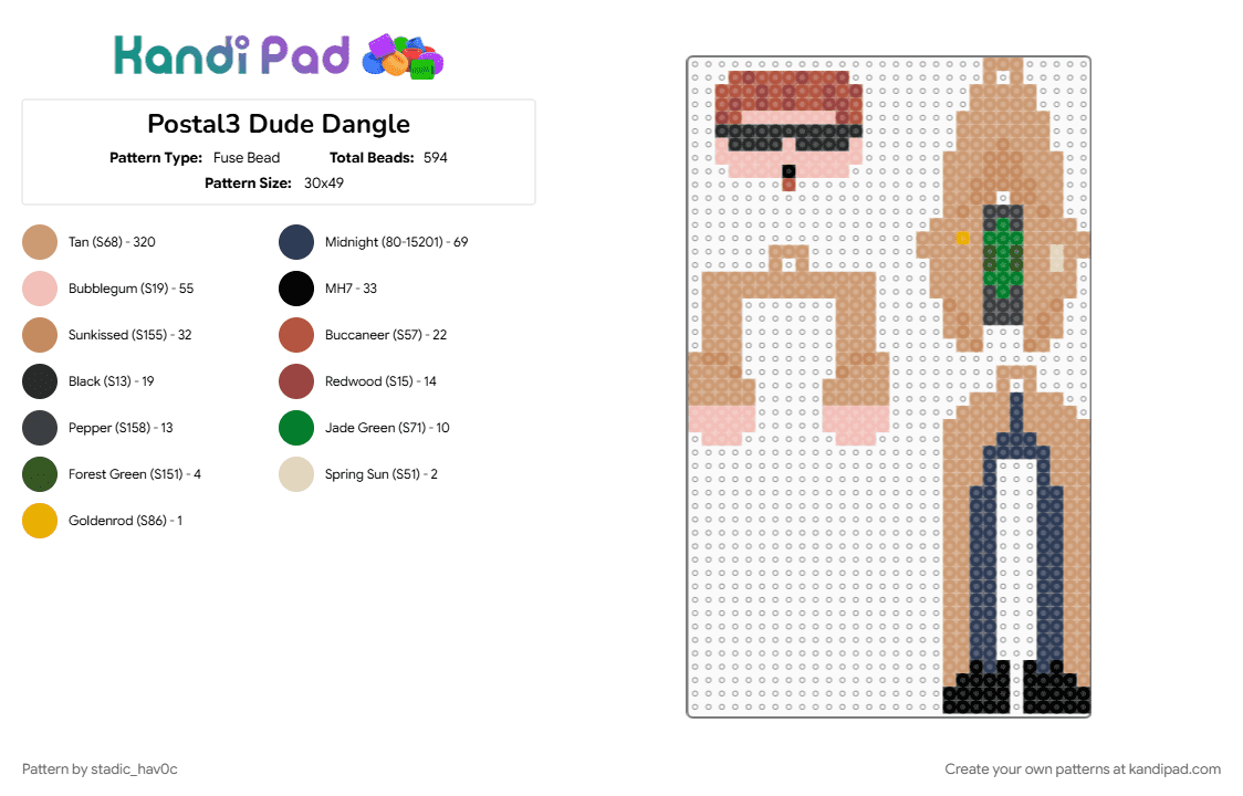 Postal3 Dude Dangle - Fuse Bead Pattern by stadic_hav0c on Kandi Pad - beige, dangle, p3 dude, postal, postal 3, postal 3 dude, postal dude, postal3, postal3 dude, purple