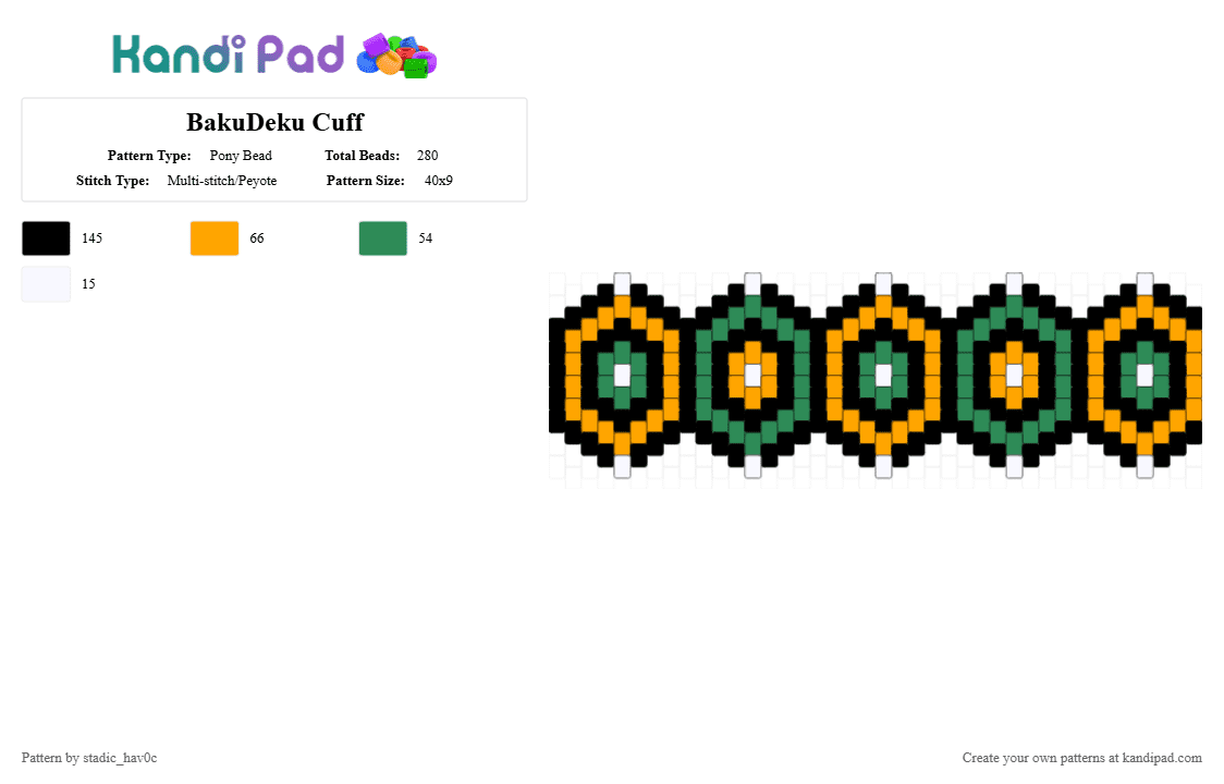 BakuDeku Cuff - Pony Bead Pattern by stadic_hav0c on Kandi Pad - orange,green,bakudeku,mha,my hero,bakugo,deku,izuku,ship,cuff