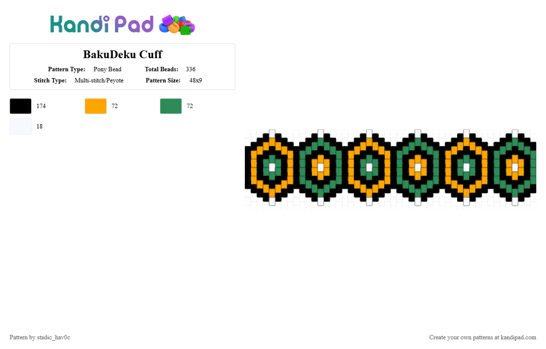 BakuDeku Cuff - Pony Bead Pattern by stadic_hav0c on Kandi Pad - orange,green,bakudeku,mha,my hero,bakugo,deku,izuku,ship,cuff