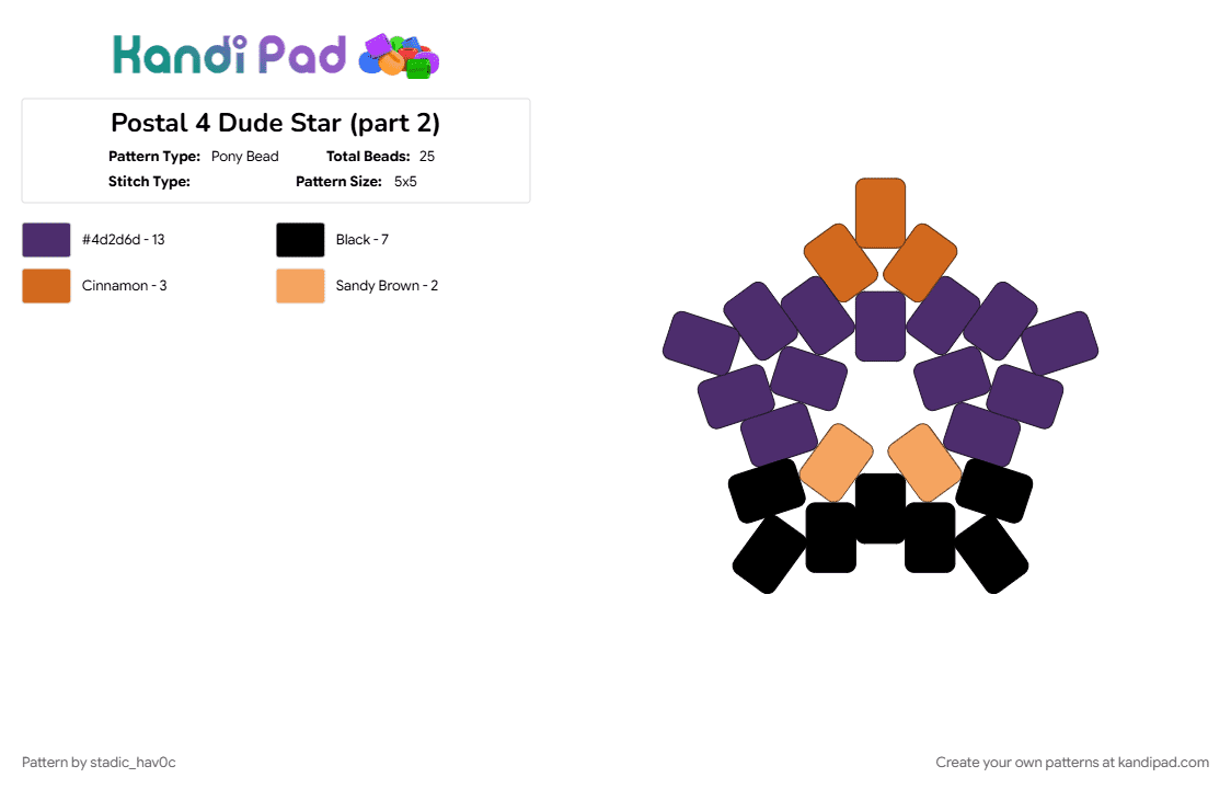 Postal 4 Dude Star (part 2) - Pony Bead Pattern by stadic_hav0c on Kandi Pad - no regerts, orange, p4, p4 dude, postal, postal 4, postal 4 dude, postal4, postal4 dude, purple