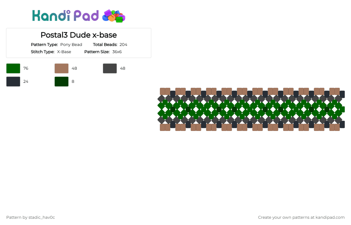 Postal3 Dude x-base - Pony Bead Pattern by stadic_hav0c on Kandi Pad - tan,green,p3,postal,postal3,postal 3,postal dude,postal 3 dude,p3 dude,postal3 dude