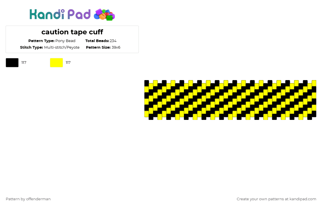caution tape cuff - Pony Bead Pattern by stadic_hav0c on Kandi Pad - black,yellow
