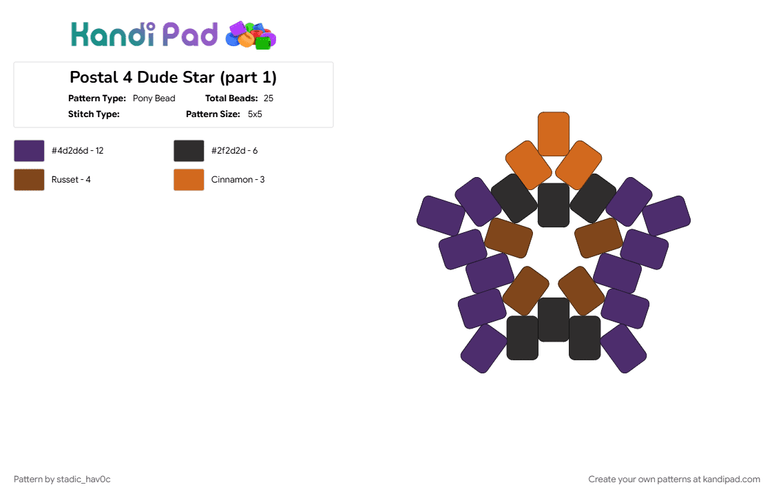Postal 4 Dude Star (part 1) - Pony Bead Pattern by stadic_hav0c on Kandi Pad - no regerts, p4, p4 dude, postal, postal 4, postal 4 dude, postal dude, postal4, purple