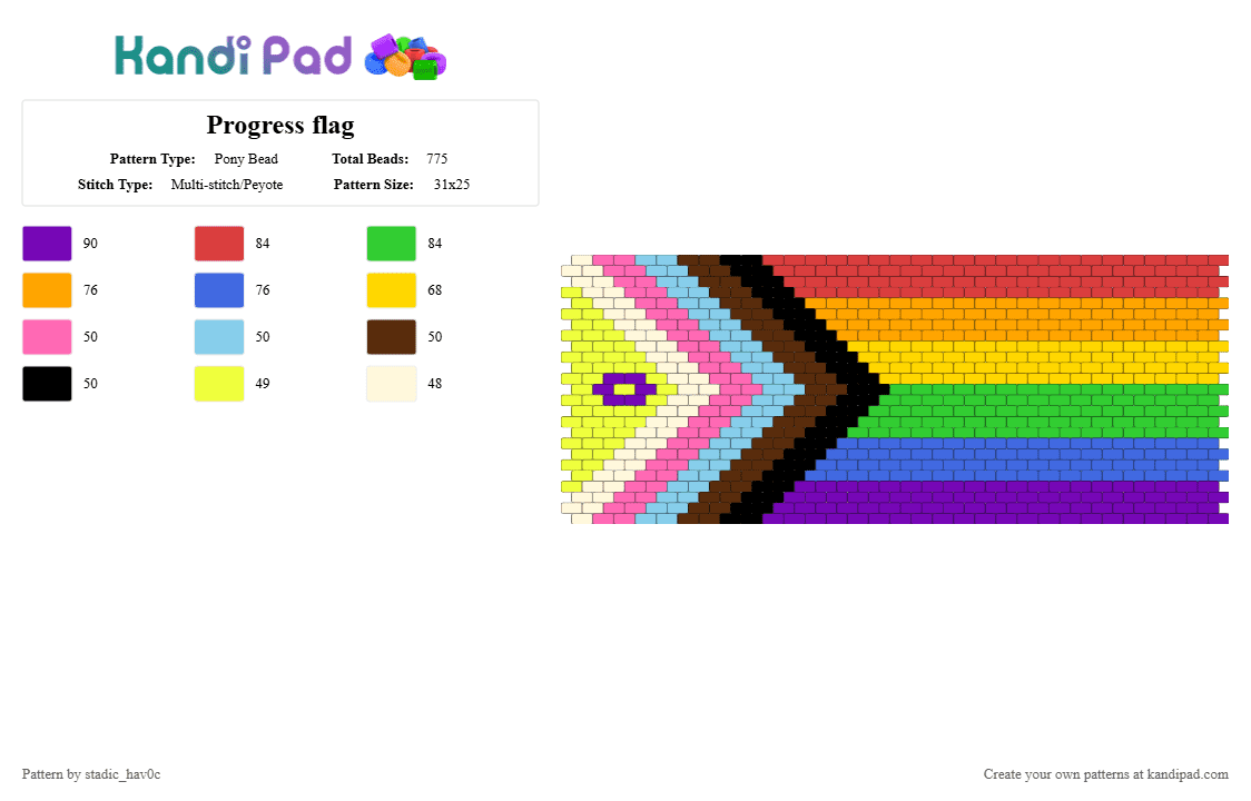 Progress flag - Pony Bead Pattern by stadic_hav0c on Kandi Pad - yellow,red,green,colorful,pride,flag,progress